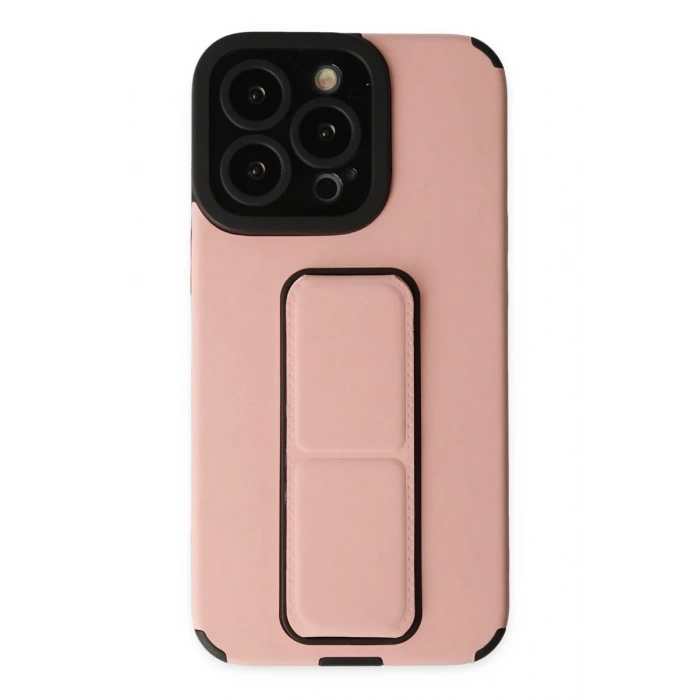 Apple iPhone 13 Pro Max Uyumlu Kılıf Mega Standlı Silikon - Pudra