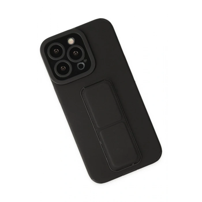 Apple iPhone 13 Pro Max Uyumlu Kılıf Mega Standlı Silikon - Siyah