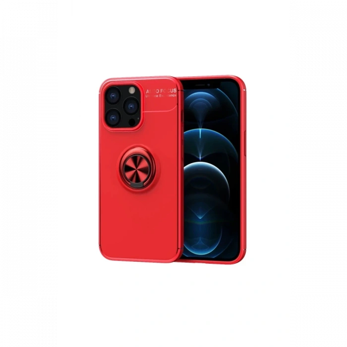 Apple iPhone 13 Pro Max Uyumlu Kılıf Range Yüzüklü Silikon - Kırmızı