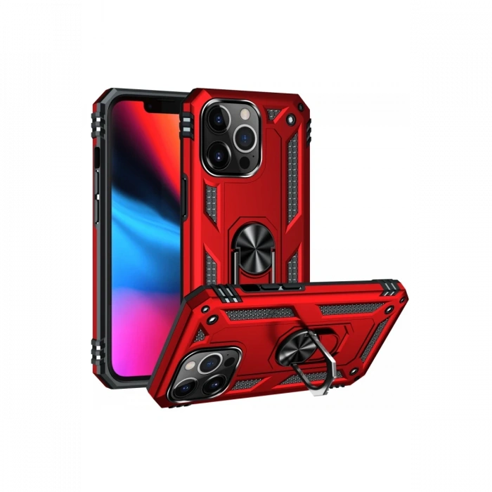 Apple iPhone 13 Pro Max Uyumlu Kılıf Sofya Yüzüklü Silikon Kapak - Kırmızı