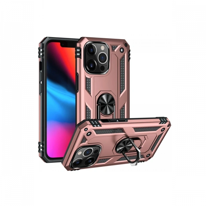 Apple iPhone 13 Pro Max Uyumlu Kılıf Sofya Yüzüklü Silikon Kapak - Rose