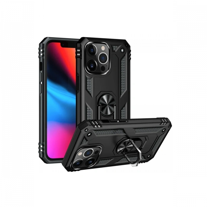 Apple iPhone 13 Pro Max Uyumlu Kılıf Sofya Yüzüklü Silikon Kapak - Siyah