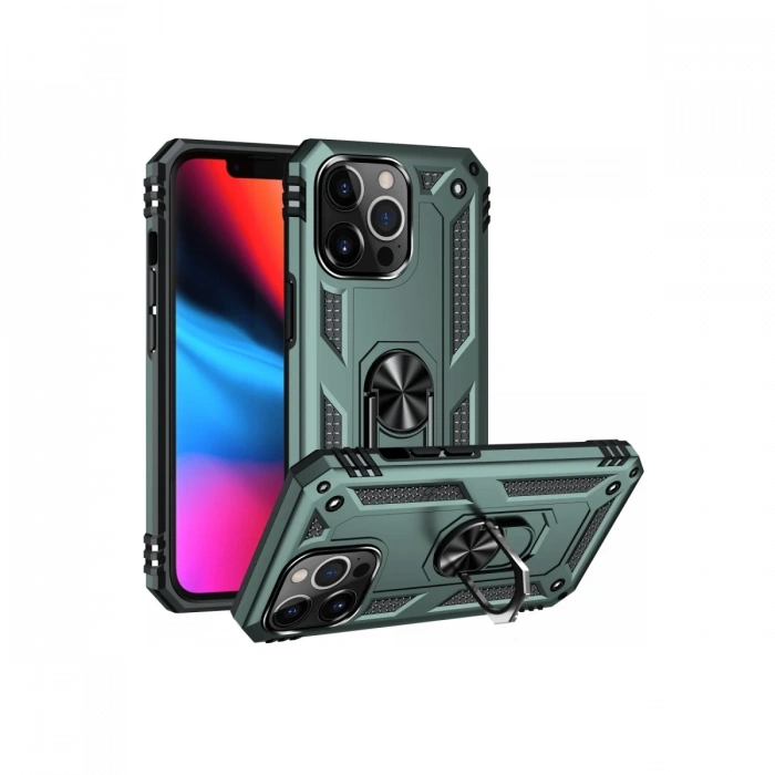 Apple iPhone 13 Pro Max Uyumlu Kılıf Sofya Yüzüklü Silikon Kapak - Yeşil