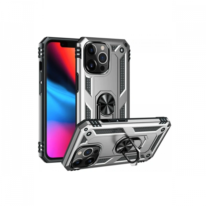 Apple iPhone 13 Pro Uyumlu Kılıf Sofya Yüzüklü Silikon Kapak - Gümüş