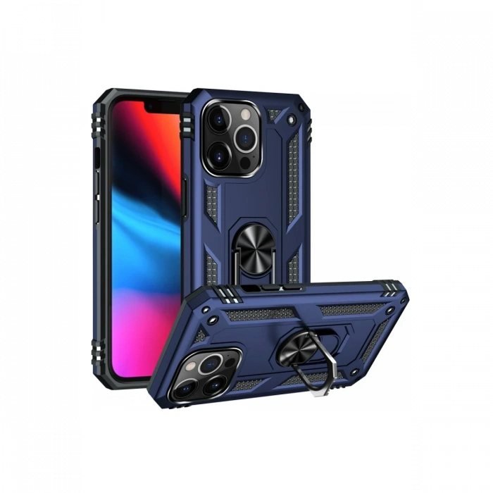 Apple iPhone 13 Pro Uyumlu Kılıf Sofya Yüzüklü Silikon Kapak - Lacivert