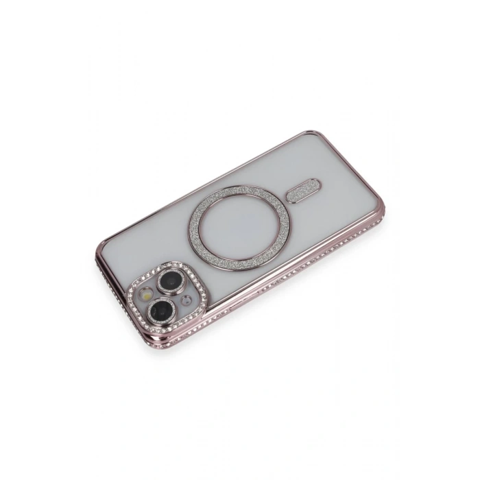 Apple iPhone 13 Uyumlu Kılıf Joke Simli Magneticsafe Kılıf - Pembe