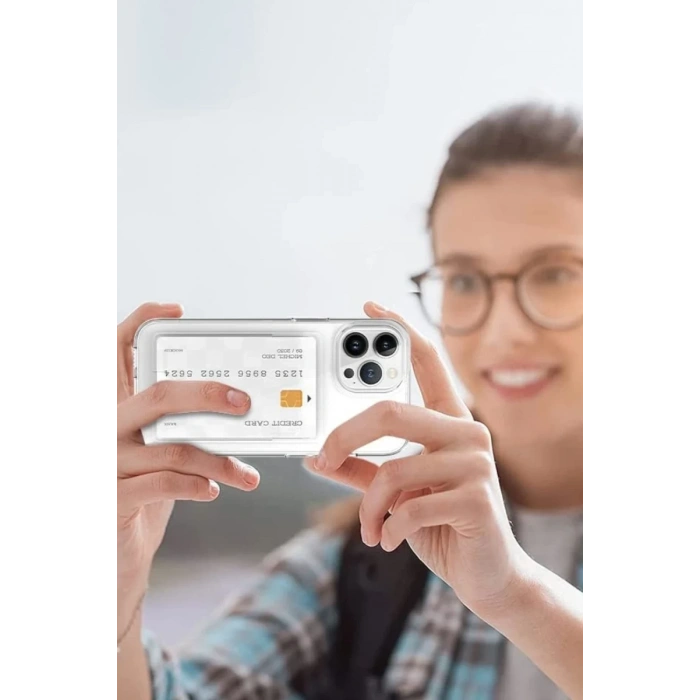 Apple iPhone 13 Uyumlu Kılıf Kart Şeffaf Silikon - Şeffaf