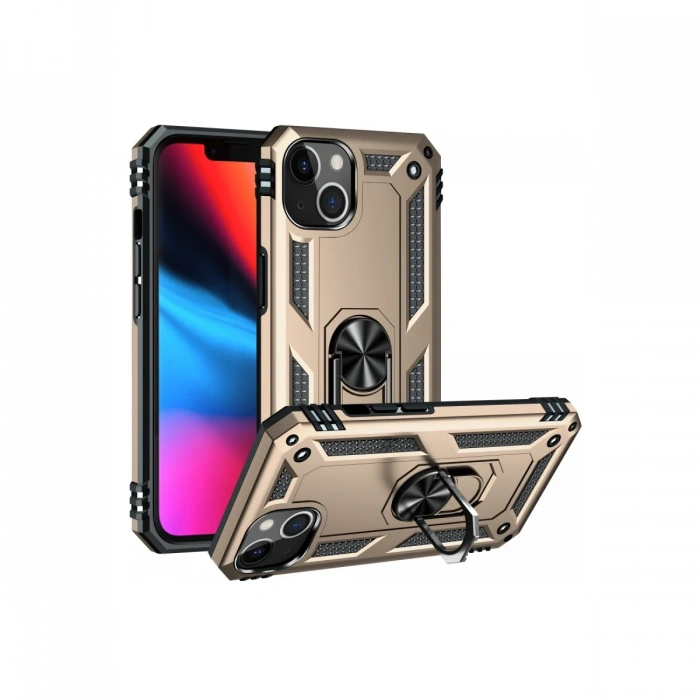 Apple iPhone 13 Uyumlu Kılıf Sofya Yüzüklü Silikon Kapak - Gold