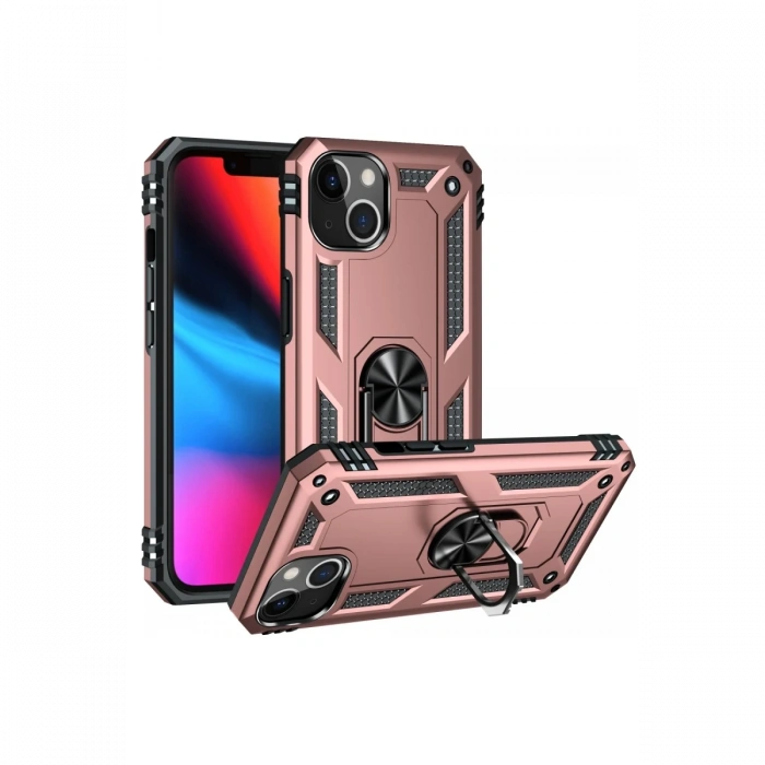 Apple iPhone 13 Uyumlu Kılıf Sofya Yüzüklü Silikon Kapak - Rose