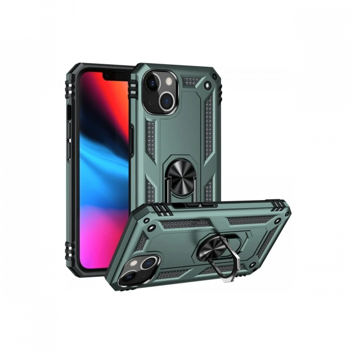 Apple iPhone 13 Uyumlu Kılıf Sofya Yüzüklü Silikon Kapak - Yeşil