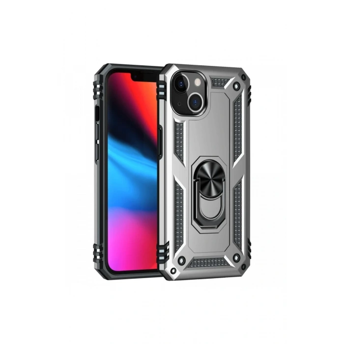 Apple iPhone 14 Plus Uyumlu Kılıf Sofya Yüzüklü Silikon Kapak - Gümüş