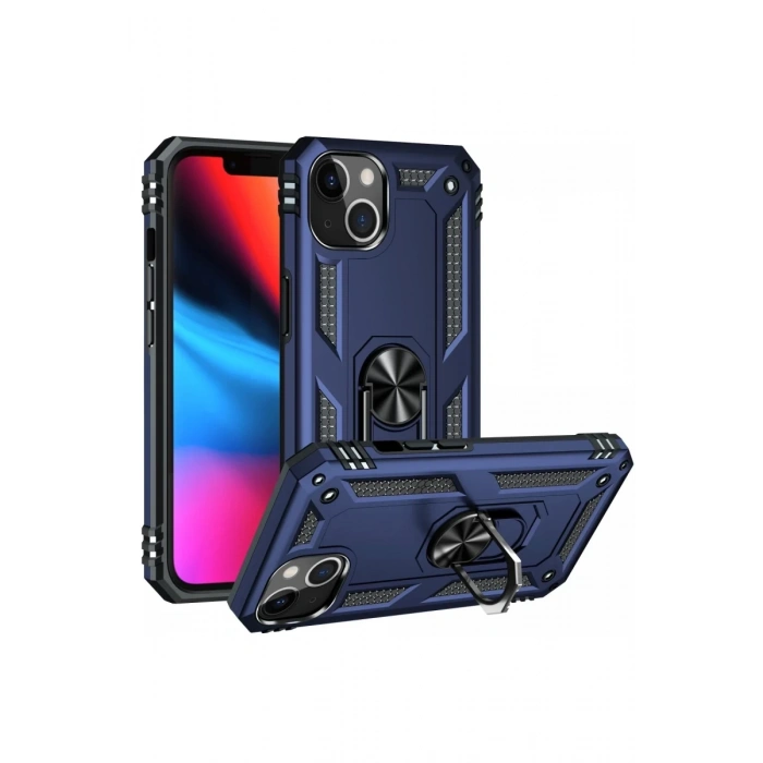Apple iPhone 14 Plus Uyumlu Kılıf Sofya Yüzüklü Silikon Kapak - Lacivert