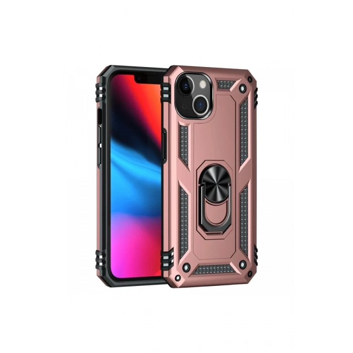 Apple iPhone 14 Plus Uyumlu Kılıf Sofya Yüzüklü Silikon Kapak - Rose