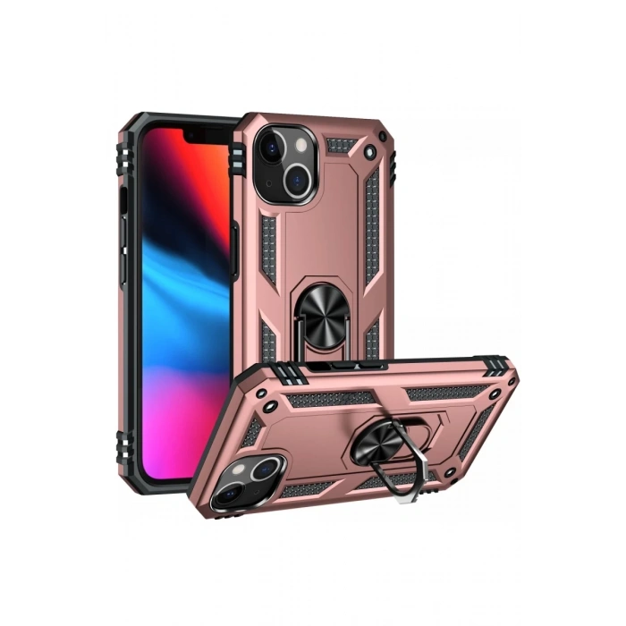 Apple iPhone 14 Plus Uyumlu Kılıf Sofya Yüzüklü Silikon Kapak - Rose