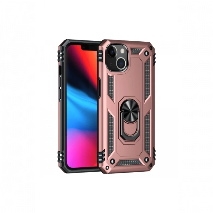 Apple iPhone 14 Plus Uyumlu Kılıf Sofya Yüzüklü Silikon Kapak - Rose