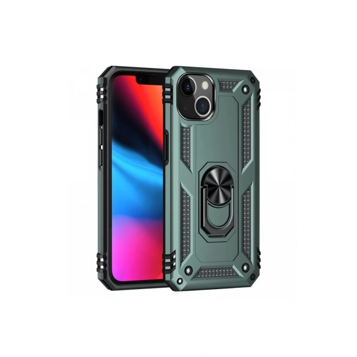 Apple iPhone 14 Plus Uyumlu Kılıf Sofya Yüzüklü Silikon Kapak - Yeşil