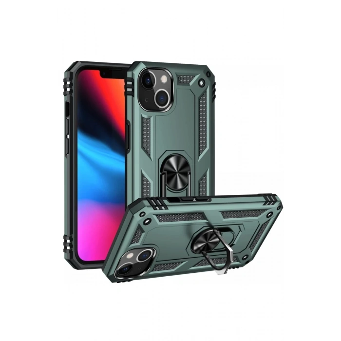 Apple iPhone 14 Plus Uyumlu Kılıf Sofya Yüzüklü Silikon Kapak - Yeşil