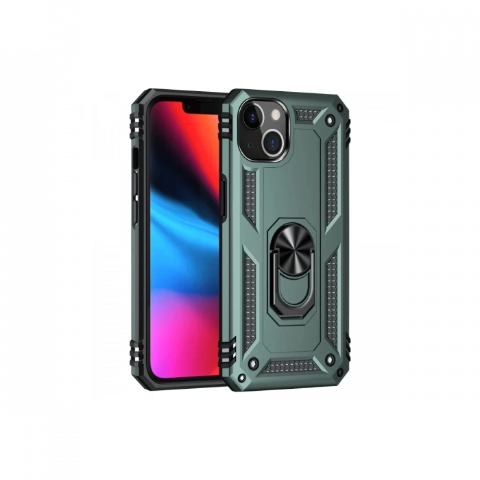 Apple iPhone 14 Plus Uyumlu Kılıf Sofya Yüzüklü Silikon Kapak - Yeşil
