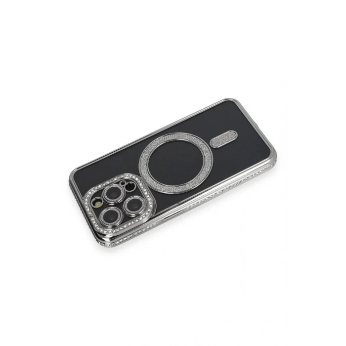 Apple iPhone 14 Pro Max Uyumlu Kılıf Joke Simli Magneticsafe Kılıf - Gri