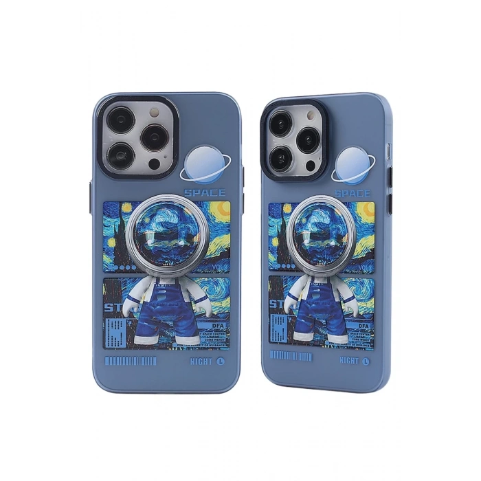 Apple iPhone 14 Pro Max Uyumlu Kılıf Prada Desenli Kapak - Prada Mavi - 1