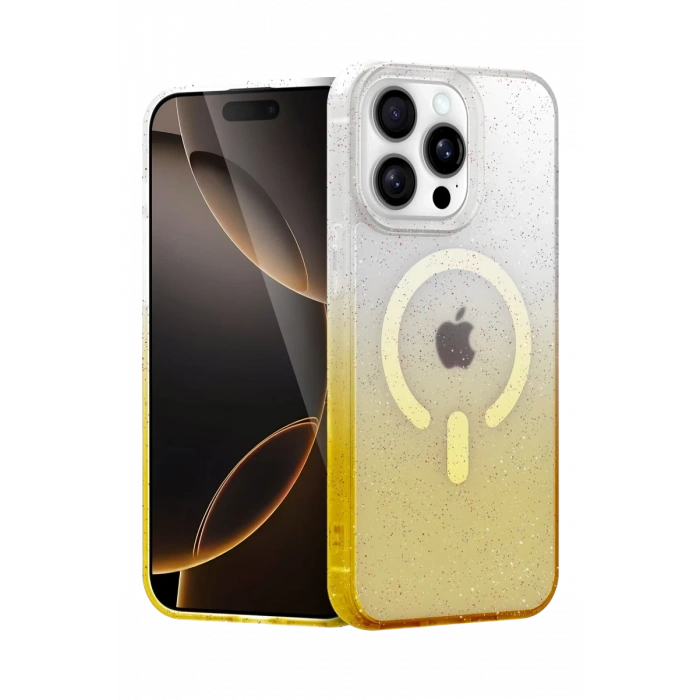 Apple iPhone 14 Pro Max Uyumlu Pummel Shiny Magsafe Kapak - Gold