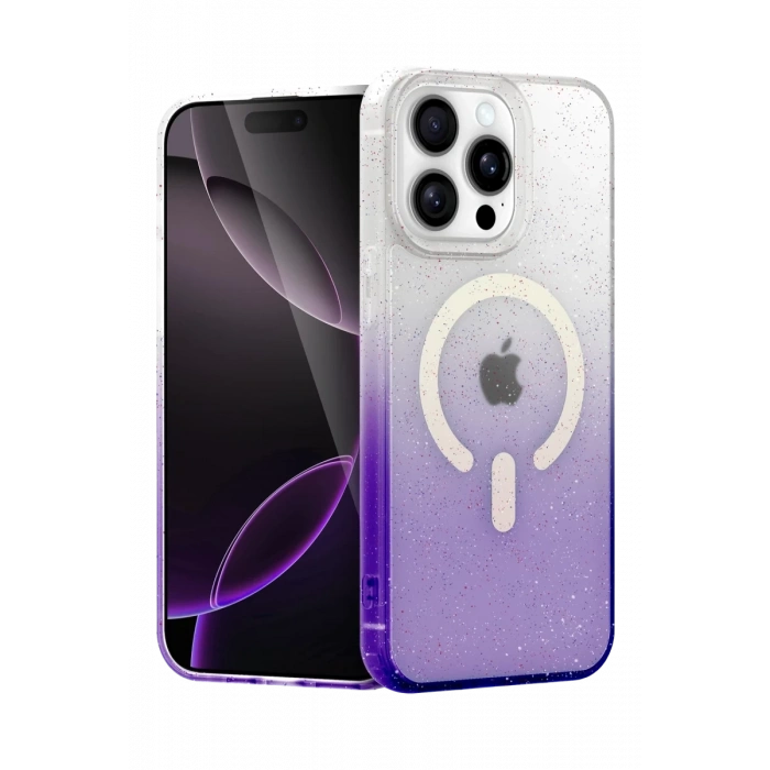 Apple iPhone 14 Pro Max Uyumlu Pummel Shiny Magsafe Kapak - Mor