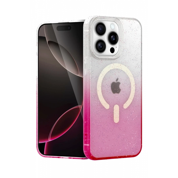 Apple iPhone 14 Pro Max Uyumlu Pummel Shiny Magsafe Kapak - Pembe