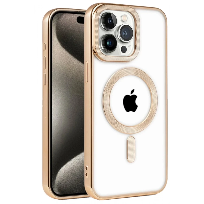 Apple iPhone 14 Pro Uyumlu Kılıf Kronos Magsafe Kapak - Gold