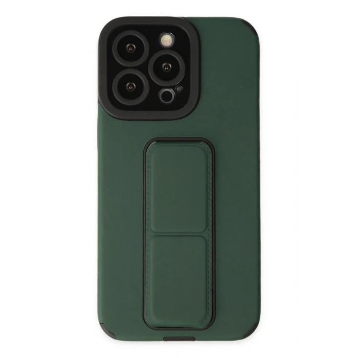 Apple iPhone 14 Pro Uyumlu Kılıf Mega Standlı Silikon - Yeşil