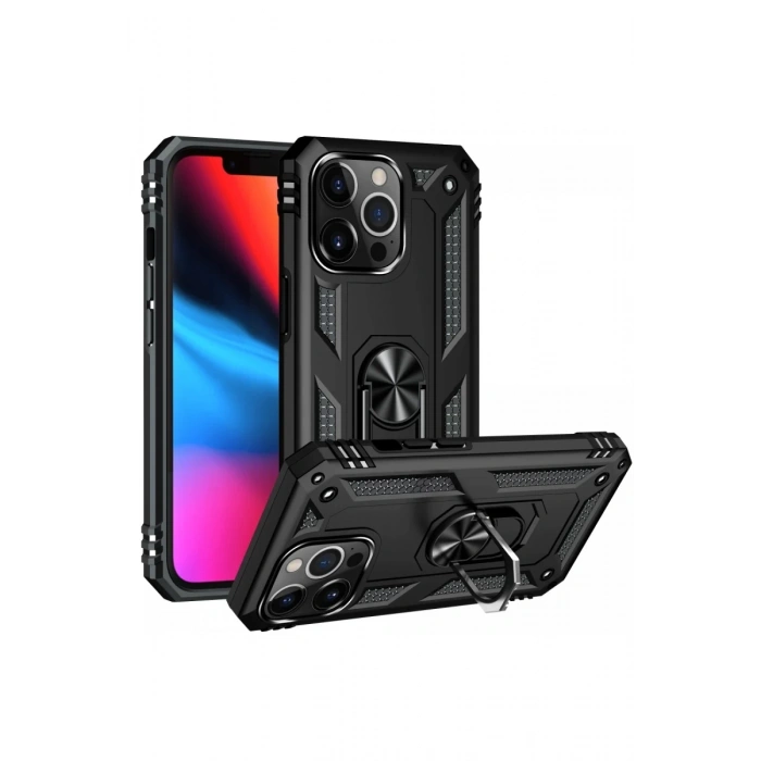 Apple iPhone 14 Pro Uyumlu Kılıf Sofya Yüzüklü Silikon Kapak - Siyah