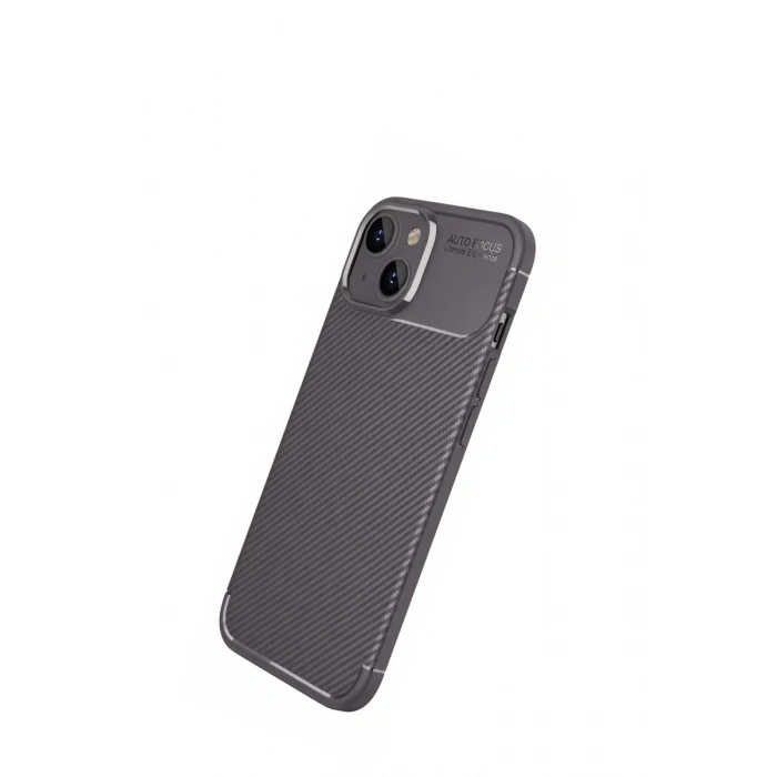 Apple iPhone 14 Uyumlu Kılıf Auto Focus Karbon Kapak - Gri