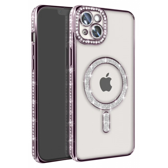 Apple iPhone 14 Uyumlu Kılıf Joke Simli Magneticsafe Kılıf - Pembe