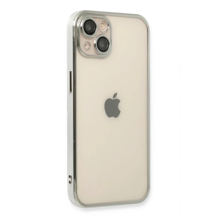 Apple iPhone 14 Uyumlu Kılıf Lensli Silikon - Gümüş