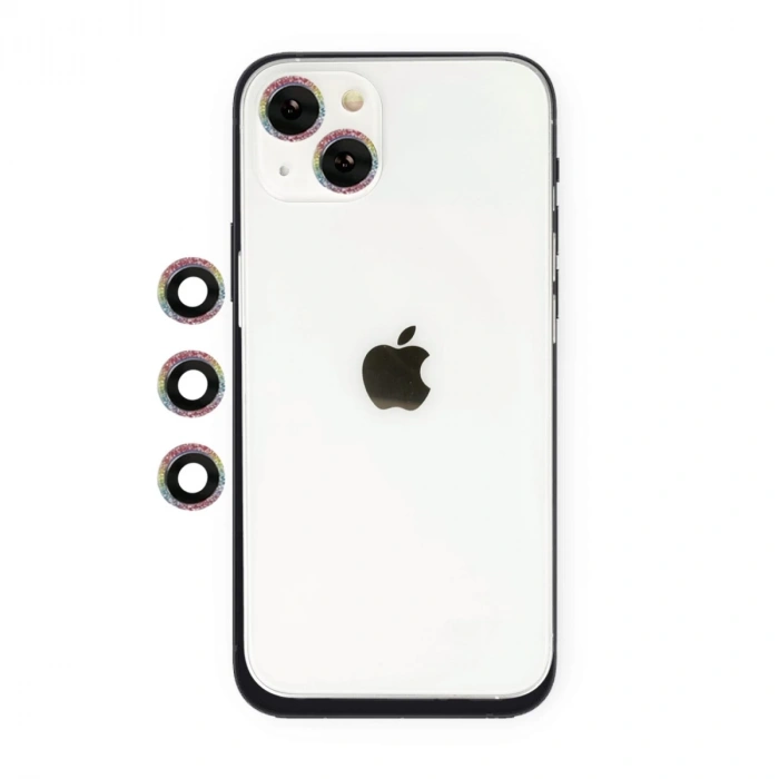 Apple iPhone 14 Uyumlu Shine Kamera Lens - Rainbow