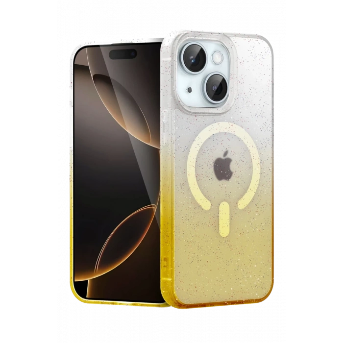 Apple iPhone 15 Plus Uyumlu Pummel Shiny Magsafe Kapak - Gold