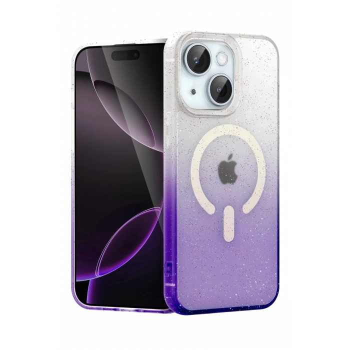 Apple iPhone 15 Plus Uyumlu Pummel Shiny Magsafe Kapak - Mor