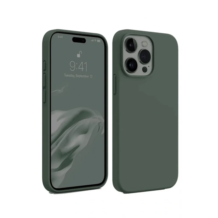 Apple iPhone 15 Pro Kılıf First Silikon - Koyu Yeşil