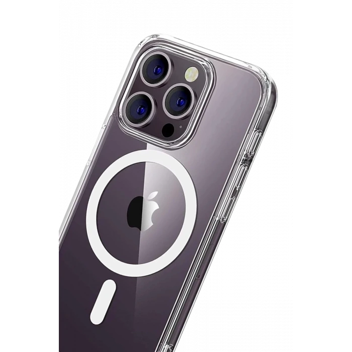 Apple iPhone 15 Pro Max Uyumlu Combo Sert Şeffaf Magsafe Kapak - Şeffaf