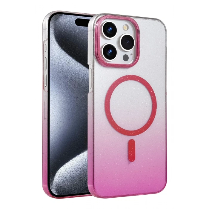Apple iPhone 15 Pro Max Uyumlu Glossy Magsafe Kapak - Pembe
