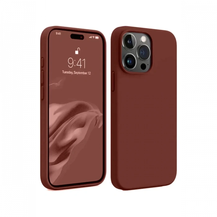Apple iPhone 15 Pro Max Uyumlu Kılıf First Silikon - Bordo