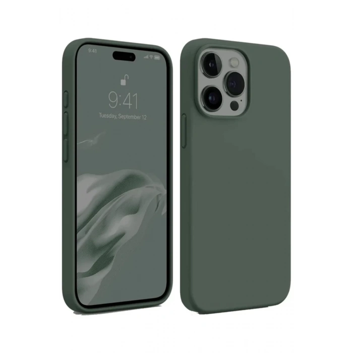 Apple iPhone 15 Pro Max Uyumlu Kılıf First Silikon - Koyu Yeşil