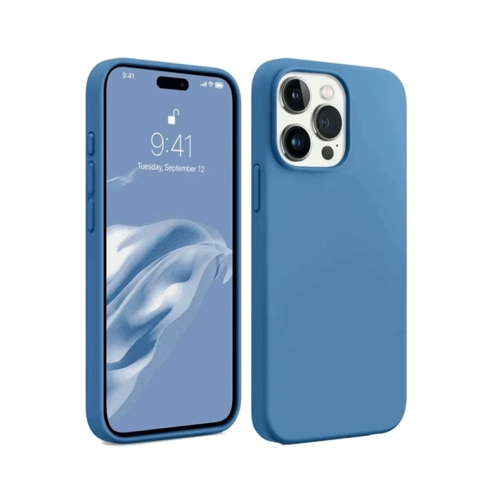 Apple iPhone 15 Pro Max Uyumlu Kılıf First Silikon - Mavi