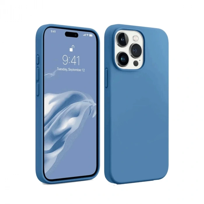 Apple iPhone 15 Pro Max Uyumlu Kılıf First Silikon - Mavi