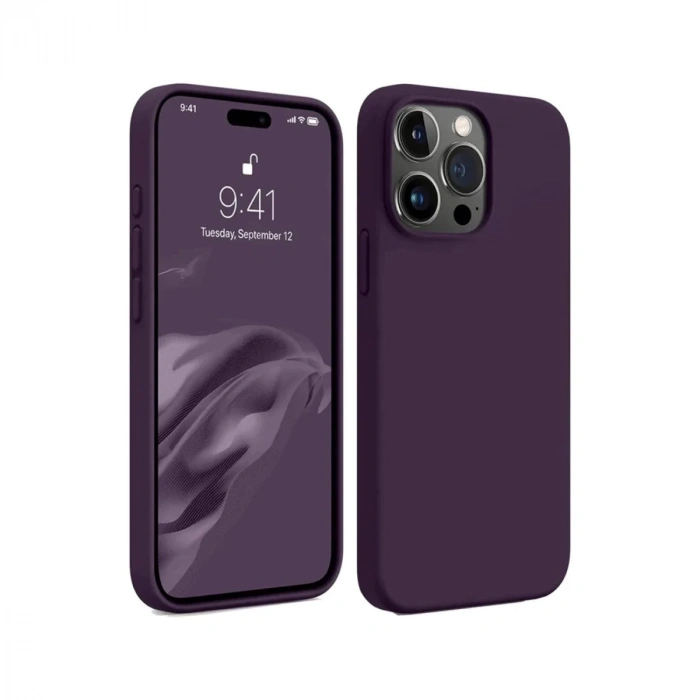 Apple iPhone 15 Pro Max Uyumlu Kılıf First Silikon - Mürdüm