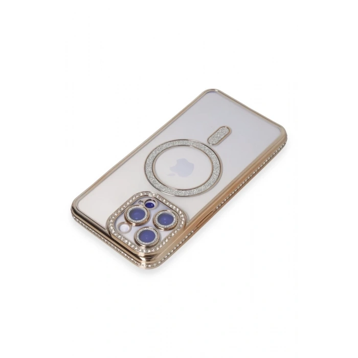 Apple iPhone 15 Pro Max Uyumlu Kılıf Joke Simli Magneticsafe Kılıf - Gold