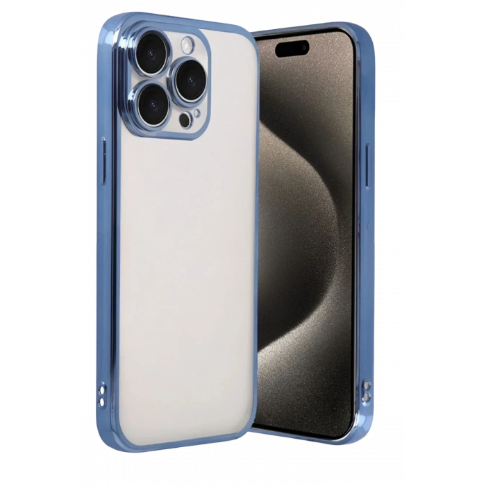 Apple iPhone 15 Pro Max Uyumlu Lensli Silikon - Açık Mavi