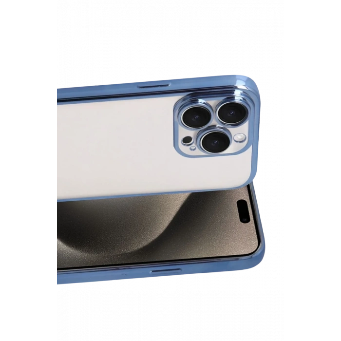 Apple iPhone 15 Pro Max Uyumlu Lensli Silikon - Açık Mavi