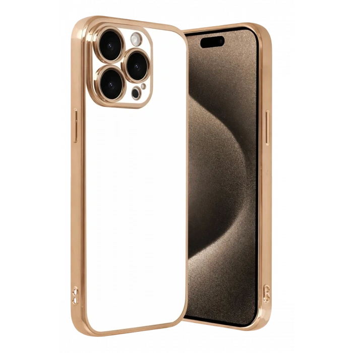 Apple iPhone 15 Pro Max Uyumlu Lensli Silikon - Gold