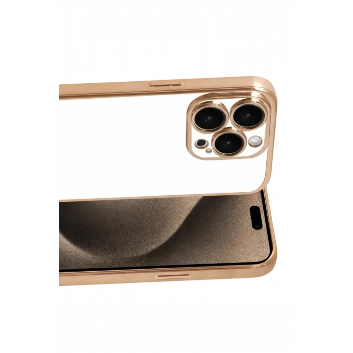 Apple iPhone 15 Pro Max Uyumlu Lensli Silikon - Gold