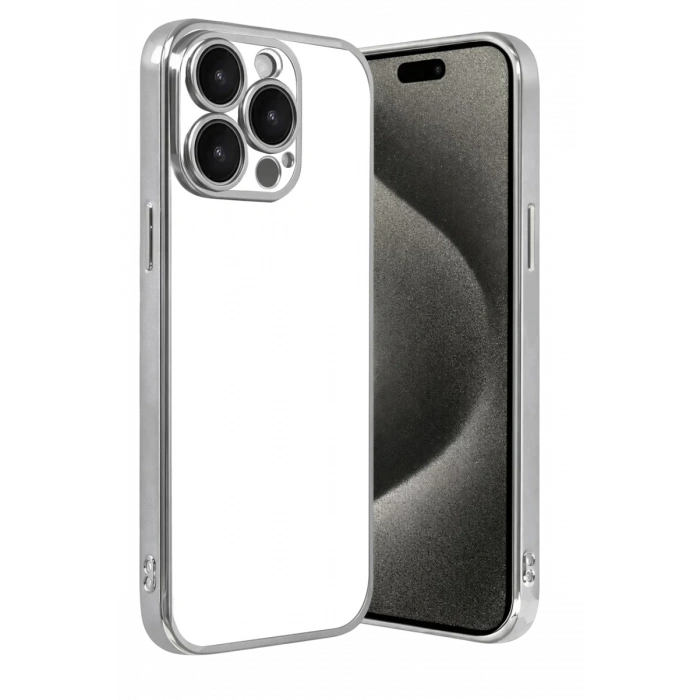 Apple iPhone 15 Pro Max Uyumlu Lensli Silikon - Gümüş